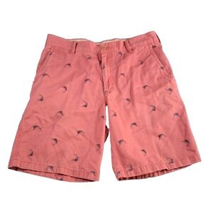 Izod Saltwater Chino Shorts Mens 34 Peach Marlin Fish All Over Print Cotton